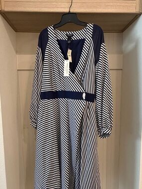 Prabal Gurung Navy and White Striped Detail Dress